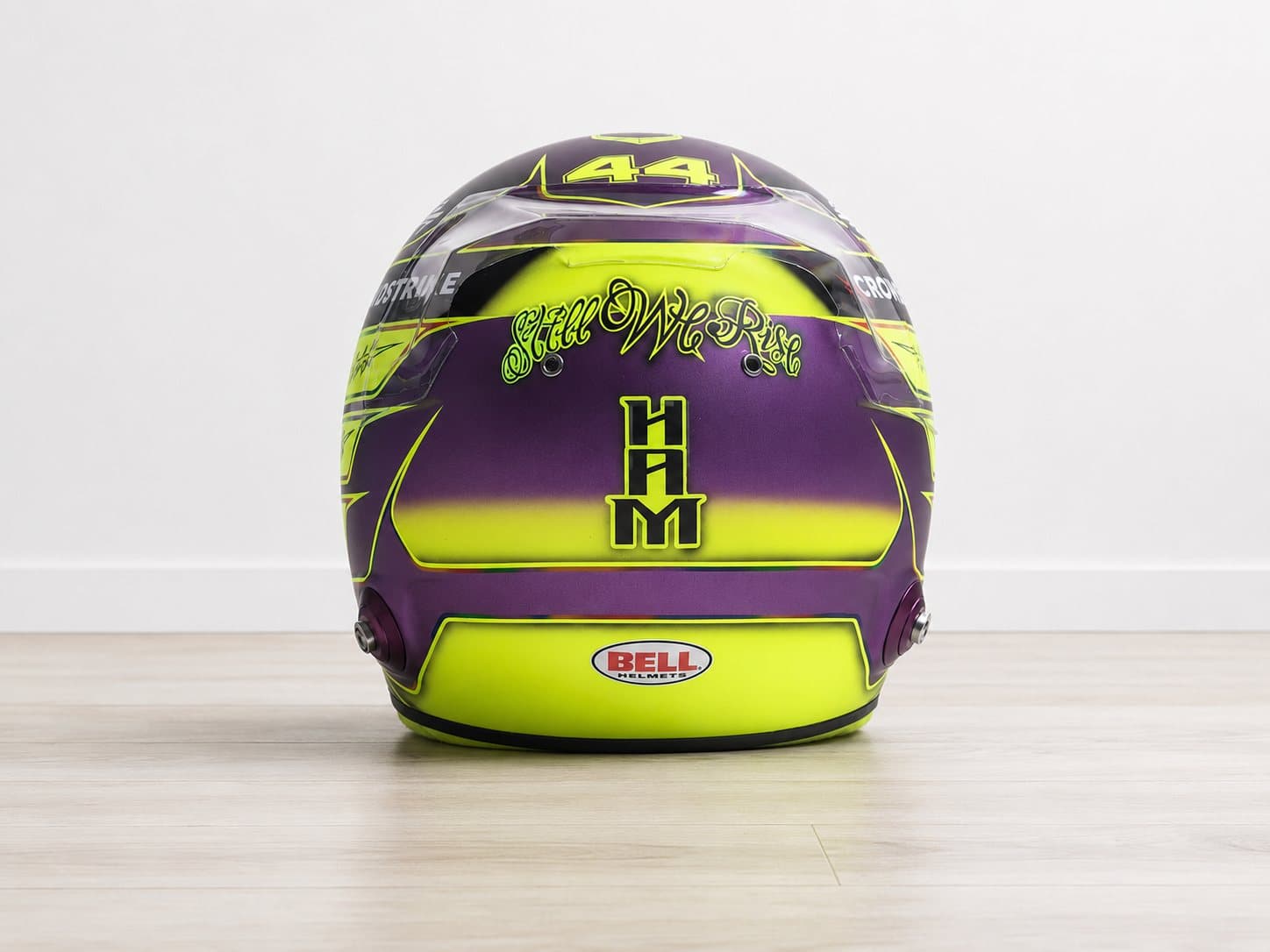 Casque Lewis Hamilton Mercedes 2024 – arrière (HAM #44, Still We Rise)