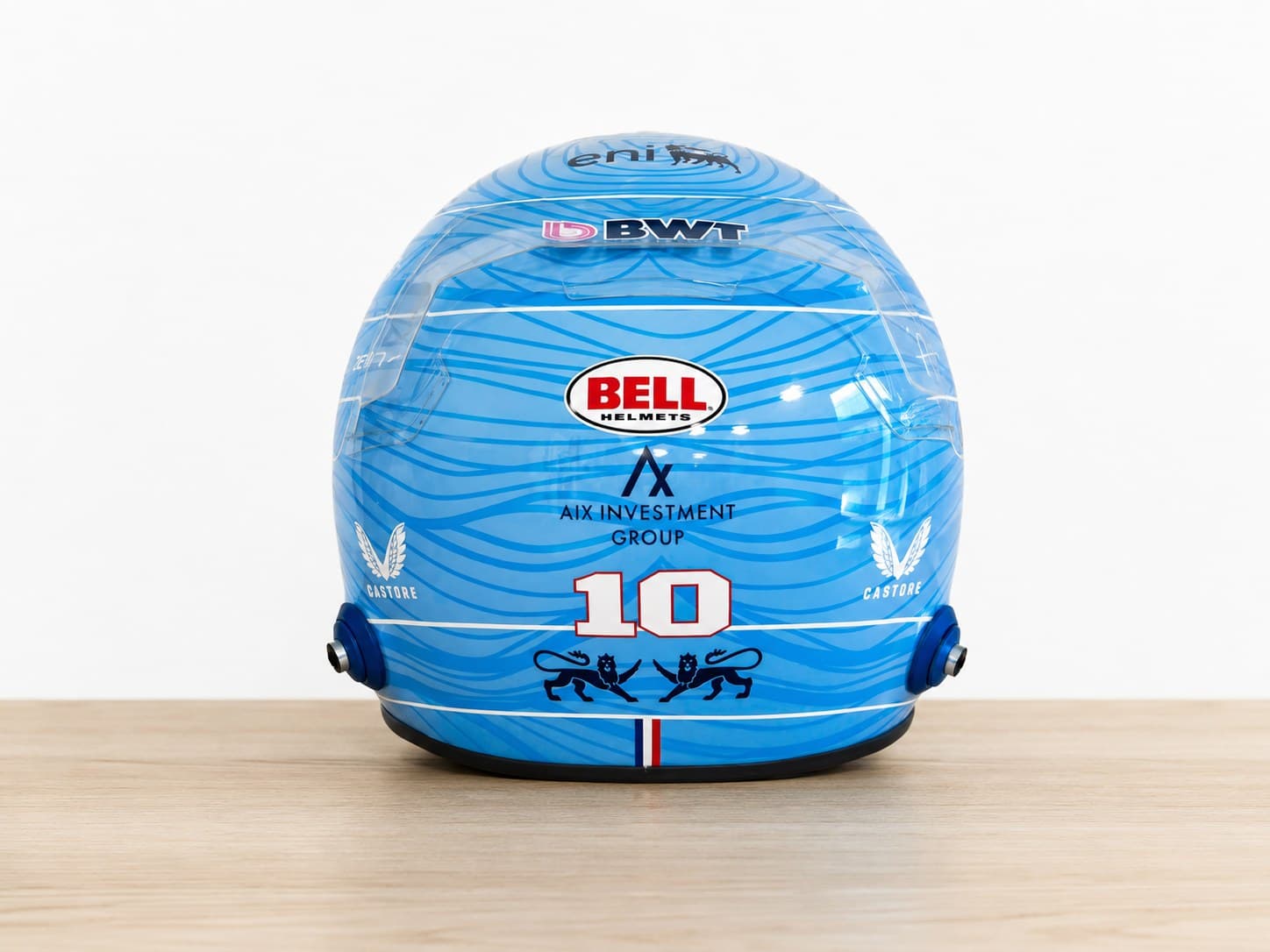 Casque Pierre Gasly Alpine 2026 bleu – arrière (numéro 10)